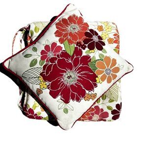 Floral Print Pillow Set Red Yellow Indoor Outdoor Throw Pillow And Seat Cushion